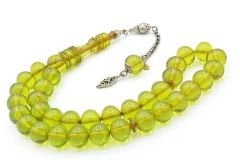 Hakkı Usta İmzalı Kamçılı Küre Kesim Yeşil Sıkma Kehribar Tesbih