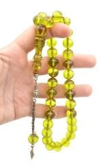 Hakkı Usta İmzalı Kamçılı Küre Kesim Yeşil Sıkma Kehribar Tesbih